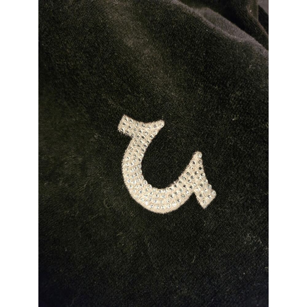 Y2K True Religion Hoodie Womens Black Velour Graphic Rhinestones Zip Ladies Xs - Picture 5 of 7